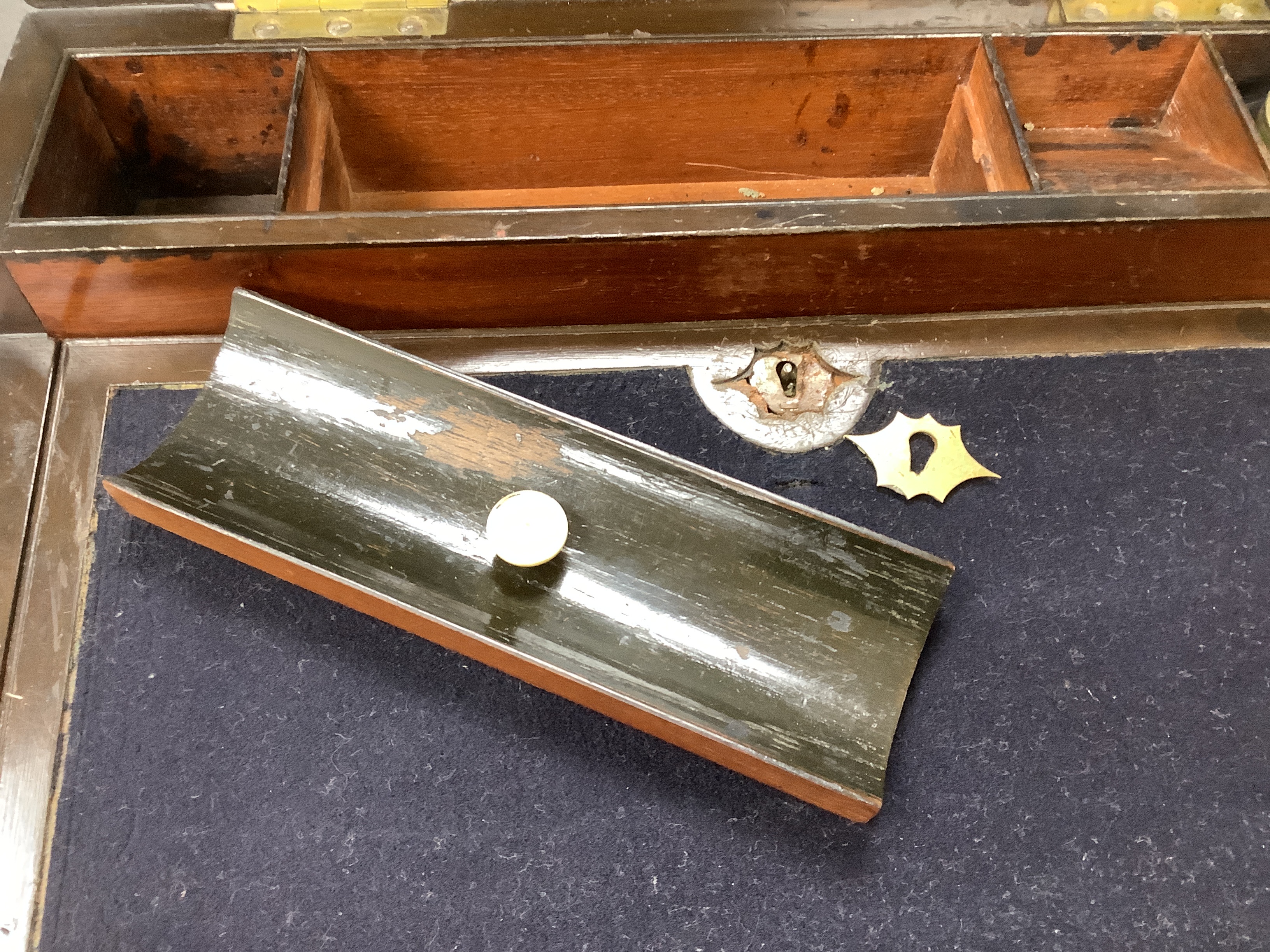 A 19th century brass bound mahogany writing slope, 35cm wide x 13.5cm high x 25cm deep
